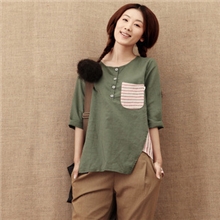 2013年春日单森女系学院风例外拼接条纹中袖T恤衬衫米兰宣言