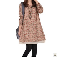 2013秋装日单森林系大码例外风格棉麻布衣田园复古文艺长袖连衣裙