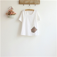 清仓不退原创设计女装无印良品森女系口袋拼布棉麻衬衫短袖衬衣