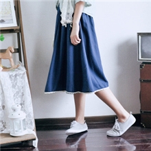 外贸日单森林系小清新文艺范复古百搭蕾丝花边纯色棉麻半身裙