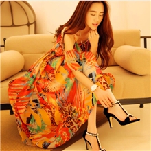 夏季新款波西米亚吊带大裙摆荷叶边碎花雪纺连衣长裙长裙