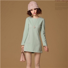 秋冬爆款韩版名媛风百搭修身优雅中长款毛呢简约长袖连衣裙