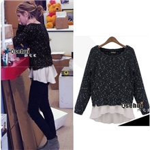 2013欧美明星款秋装新品女装宽松针织休闲拼接雪纺边毛衣