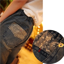 复古做旧专柜品质碎花卷边宽松休闲牛仔裤长裤