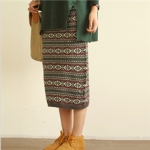 2012冬装新品文艺小清新松紧腰提花复古包臀针织长裙