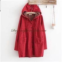 秋冬新品森林系森女彩色波点圆点长袖连帽开衫外套