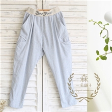 水手，森林系森女海军英伦条纹松紧两色休闲裤。ks1420