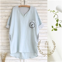 海锚，海军英伦学院风宽松棉麻短袖衬衫。cz1422