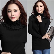厂家直供秋冬新款女式毛衣韩国蕾丝兔毛领高领长袖丝光打底毛衣
