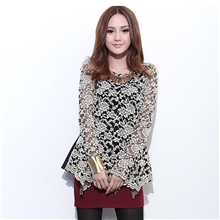 2013秋装新品街头蕾丝长袖打底衫修身圆领衫镂空蕾丝衫批发代理