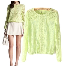 2013夏季新款女装欧家同款复古蕾丝圆领气质百搭雪纺衬衫衬衣女