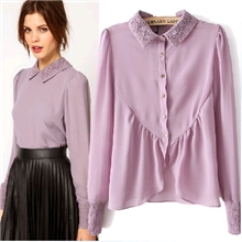 2013春夏新款女装ASOS欧美大牌花边领后背扣子衬衫复古翻领衬衣