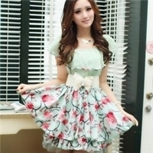 2013新款韩版女装甜美气质雪纺短袖连衣裙送腰带