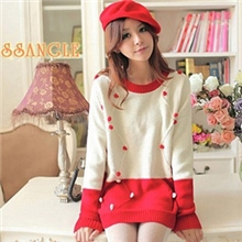 2013秋装新款甜美学院撞色波点麻花毛衣套头针织衫外套女406