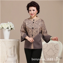 中老年女装秋冬装毛衣外套中年妈妈装立领九分袖上衣开衫加大码