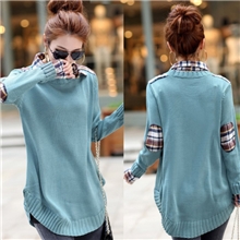 2013秋装新款女装韩版大码显瘦针织衫衬衫领假两件中长毛衣外套