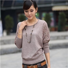 2013秋冬新款韩版圆领蕾丝女装针织衫长袖打底衫女毛衣外套