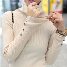 韩版冬装新款贝壳扣高领螺纹针织衫/针织打底衫毛衣线衣女501
