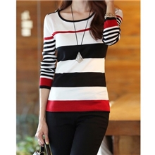 2013秋冬流行服饰广州女装打底衫条纹间色套头长袖女式中长款毛衣