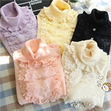 13秋冬款韩版蕾丝蝴蝶结翻领针织打底衫衫女套头毛衣上衣