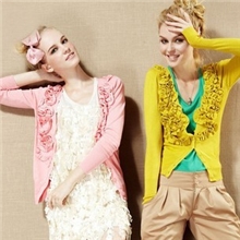 2013新款春装荷叶边花朵长袖修身百搭女式针织衫开衫小外套女