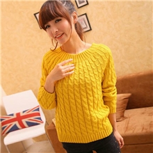 2013新款厚毛衣学院风甜美纯色麻花圆领宽松针织套头长袖女毛衣