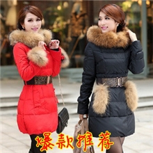 2013冬装新款韩版女装超大仿耗子毛领两穿加厚长款羽绒服现货