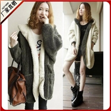 2013新款秋冬女韩版两穿连帽羊羔绒蝙蝠袖加厚毛绒外套毛毛外套
