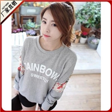 一件代发2013秋冬新款女装韩版学院宽松蕾丝拼接圆领长袖卫衣外套