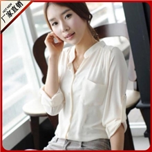 2013秋冬新款女装韩版长袖立领时尚气质特价女式雪纺修身职业衬衫