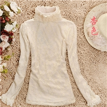 2013秋冬新款加厚高领长袖蕾丝女士打底衫长韩版女衬衫一件代发