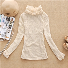 2013春季新款女装百搭长袖女衬衫蕾丝高领荷叶边女士打底衫长袖