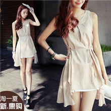 淘宝爆款新款春夏韩版淑女气质复古无袖优雅气质纯色雪纺连衣裙