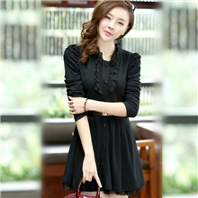 日韩女装2013韩版大码连衣裙新款黑色蕾丝女裙秋装裙长袖外套批发