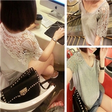 7365性感手工钩花拼接百搭短袖T恤