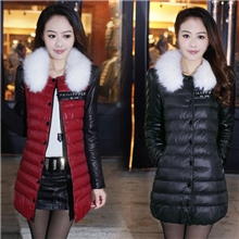 8039冬季新款韩版修身中长款羽绒棉服女式拼接毛领棉衣女装外套
