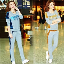 2013秋季韩版运动服卫衣休闲套装新款印花撞色拼接金丝天鹅绒女装