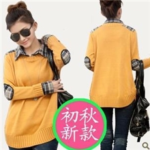 特价新款秋装女装韩版针织衫套头宽松显瘦中长款毛衣外套假两件