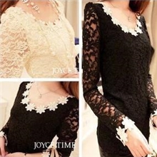 2013清新小雏菊甜美公主款全蕾丝长袖打底衫美衫T恤一件代发