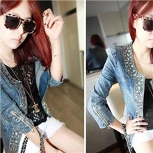 2013春夏新款韩版女装复古弹力牛仔亮片长袖女士牛仔外套w04