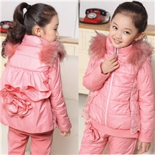 童装女童冬装新款2013新款中大童韩版中大童女童三件套棉衣