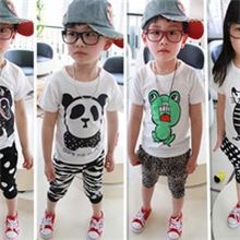 【天天特批】亏本清仓韩版imsweet卡通男女童短袖跨裤套装四款