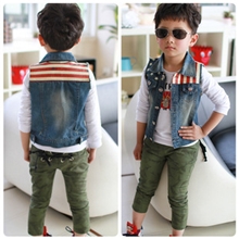 韩版imsweet五角星贴标后背磨破儿童男童牛仔水洗休闲马甲马夹