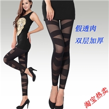 网纱打底裤假透肉棉裤女秋冬修身显瘦两层加厚九分裤批发厂价