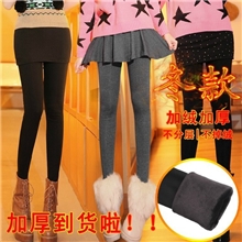 女秋冬百褶皱加厚加绒假两件包臀高腰大码韩版打底裤裙裤批发