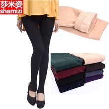 莎米姿秋冬显瘦加厚单层拉毛拉绒裤九分连裤踩脚女打底裤