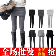 厂家韩国春秋款包臀百褶显瘦打底裙裤假两件打底裤子针织裤女批发