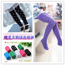 女童天鹅绒连裤袜/儿童打底裤爱心圆点踩脚舞蹈裤袜/外贸批发