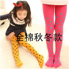 日韩外贸批发儿童全棉连裤袜/秋冬纯棉女童打底裤提花圆点袜