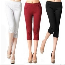 松梦蝶2169糖果色中腰口袋七分裤铅笔裤彩色休闲小脚裤打底裤